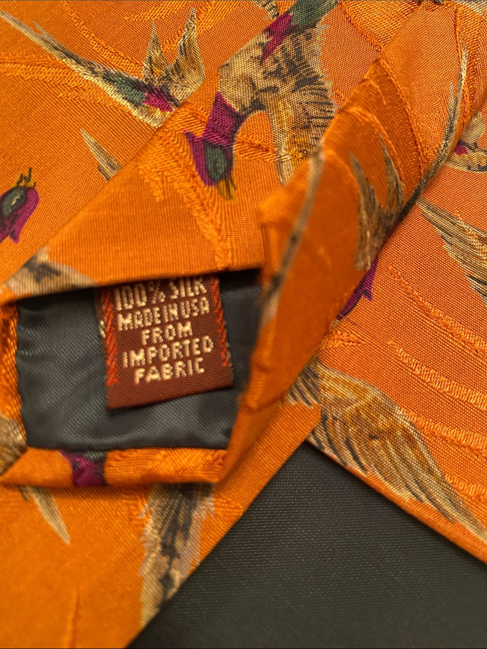 Vintage Chaps Ralph Lauren 100% Silk Hand-Printed Pheasant Necktie - Picture 6 of 6